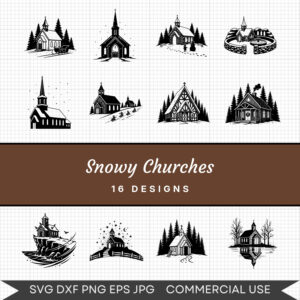 Snowy Churches – 16 Instant Download Svg Images