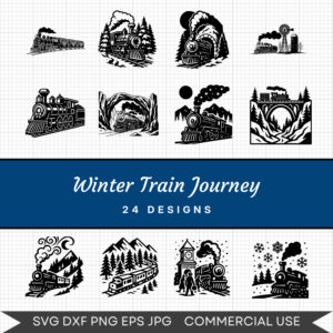 Winter Train Journey – 24 Instant Download Svg Images