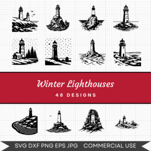 Winter Lighthouses – 48 Instant Download Svg Images