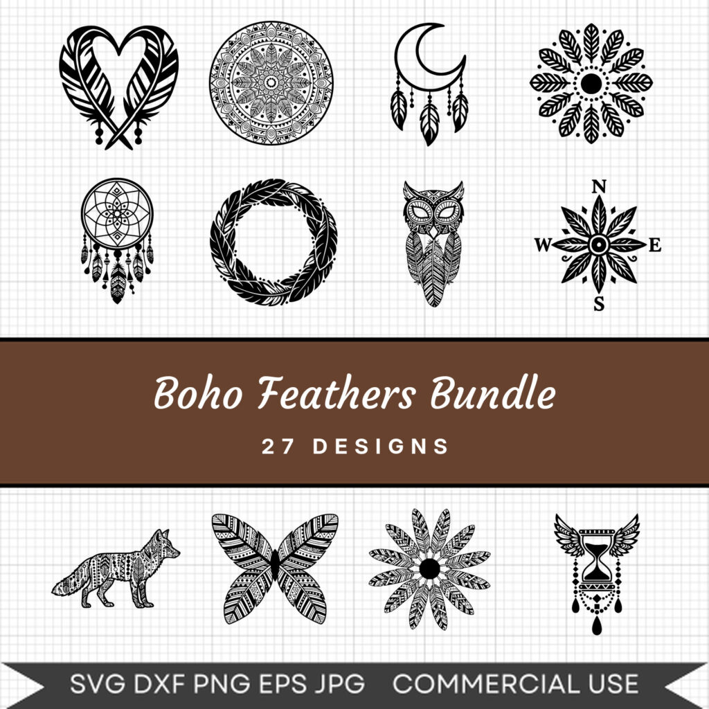 Boho Feathers Bundle – 27 Instant Download Svg Images