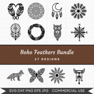 Boho Feathers Bundle – 27 Instant Download Svg Images