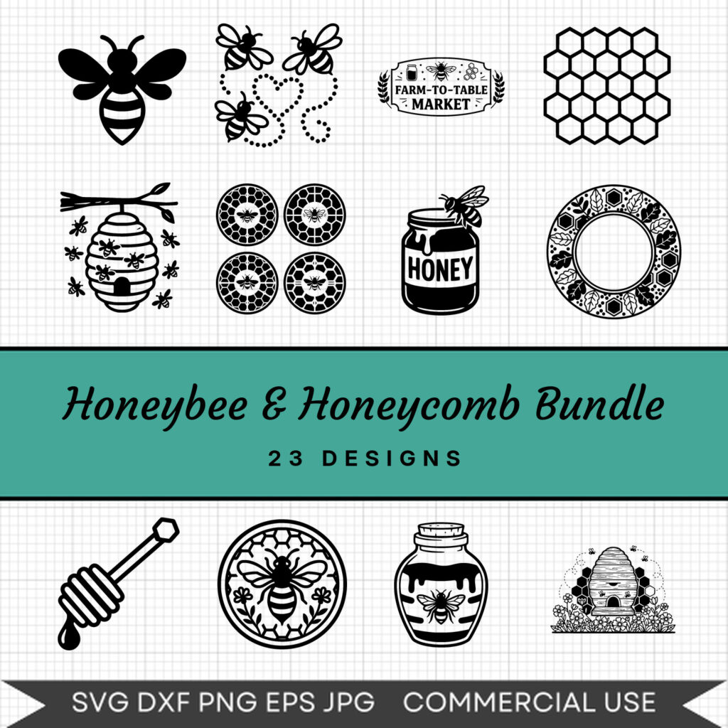 Honeybee & Honeycomb Bundle – 23 Instant Download Svg Images
