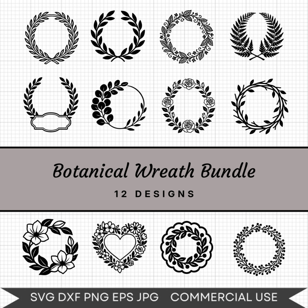 Botanical Wreath Bundle – 12 Instant Download Svg Images