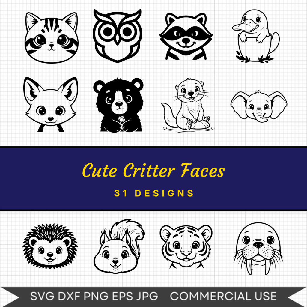 Cute Critter Faces – 31 Instant Download Svg Images
