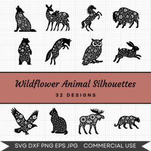 Wildflower Animal Silhouettes – 32 Instant Download Svg Images