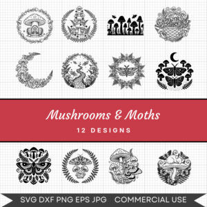 Mushrooms & Moths – 12 Instant Download Svg Images