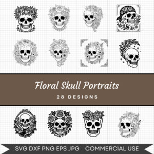 Floral Skull Portraits – 28 Instant Download Svg Images