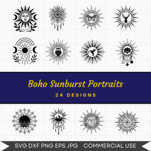 Boho Sunburst Portraits – 24 Instant Download Svg Images