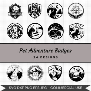 Pet Adventure Badges – 24 Instant Download Svg Images