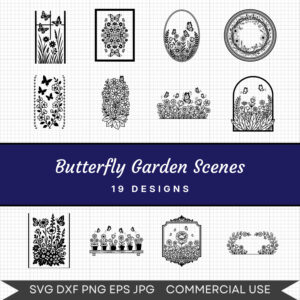 Butterfly Garden Scenes – 19 Instant Download Svg Images