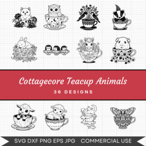 Cottagecore Teacup Animals – 36 Instant Download Svg Images