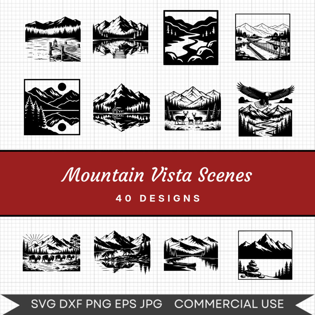 Mountain Vista Scenes – 40 Instant Download Svg Images