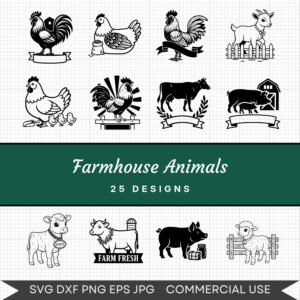 Farmhouse Animals – 25 Instant Download Svg Images