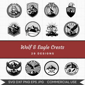 Wolf & Eagle Crests – 29 Instant Download Svg Images