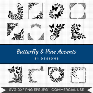 Butterfly & Vine Accents – 31 Instant Download Svg Images