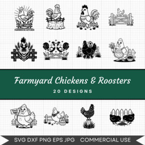 Farmyard Chickens & Roosters – 20 Instant Download Svg Images