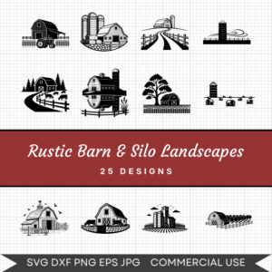 Rustic Barn & Silo Landscapes – 25 Instant Download Svg Images