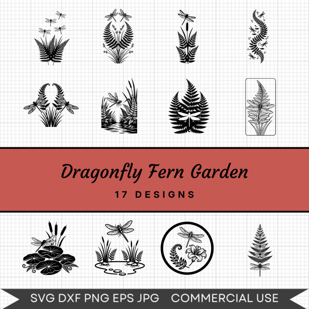 Dragonfly Fern Garden – 17 Instant Download Svg Images