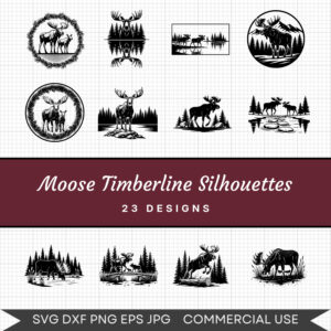Moose Timberline Silhouettes – 23 Instant Download Svg Images