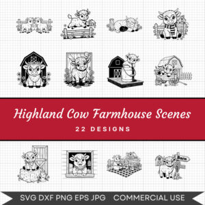 Highland Cow Farmhouse Scenes – 22 Instant Download Svg Images