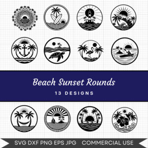 Beach Sunset Rounds – 13 Instant Download Svg Images