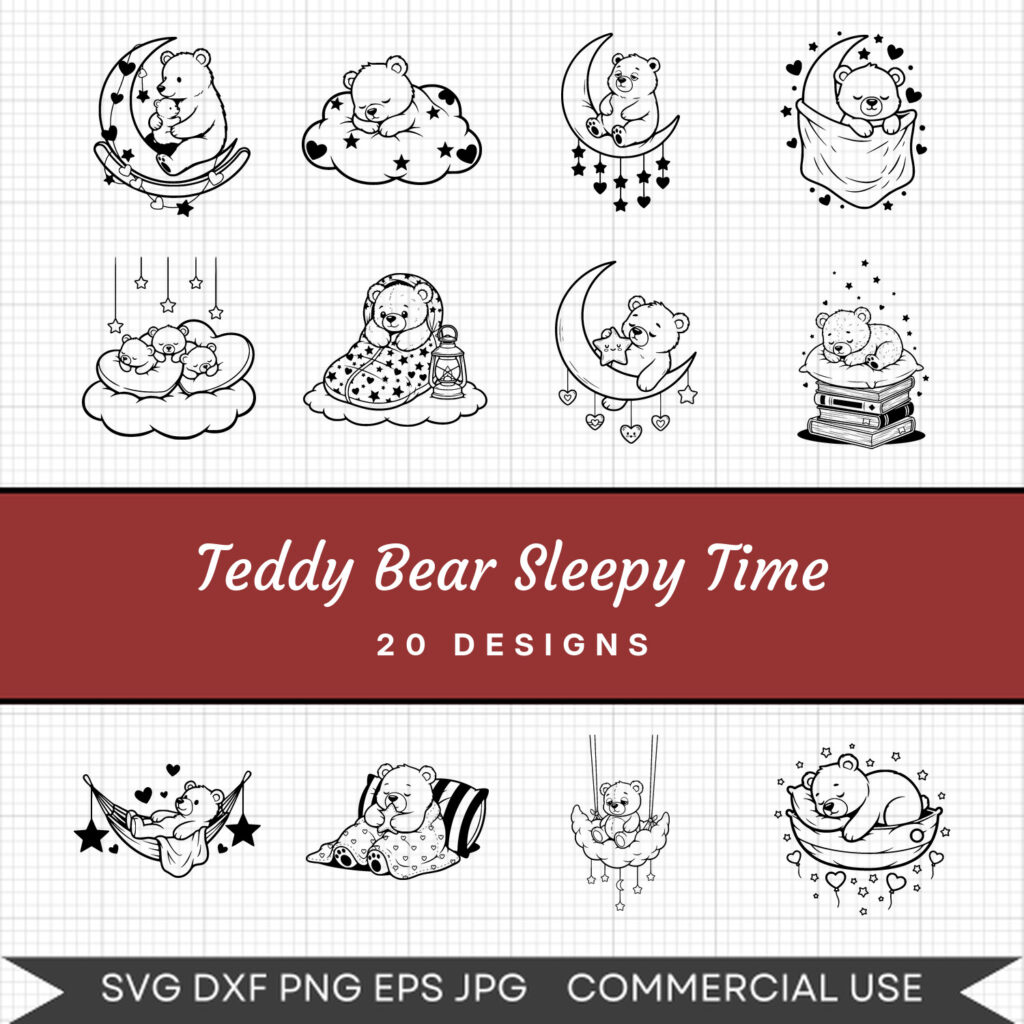 Teddy Bear Sleepy Time – 20 Instant Download Svg Images