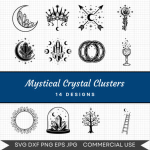 Mystical Crystal Clusters – 14 Instant Download Svg Images