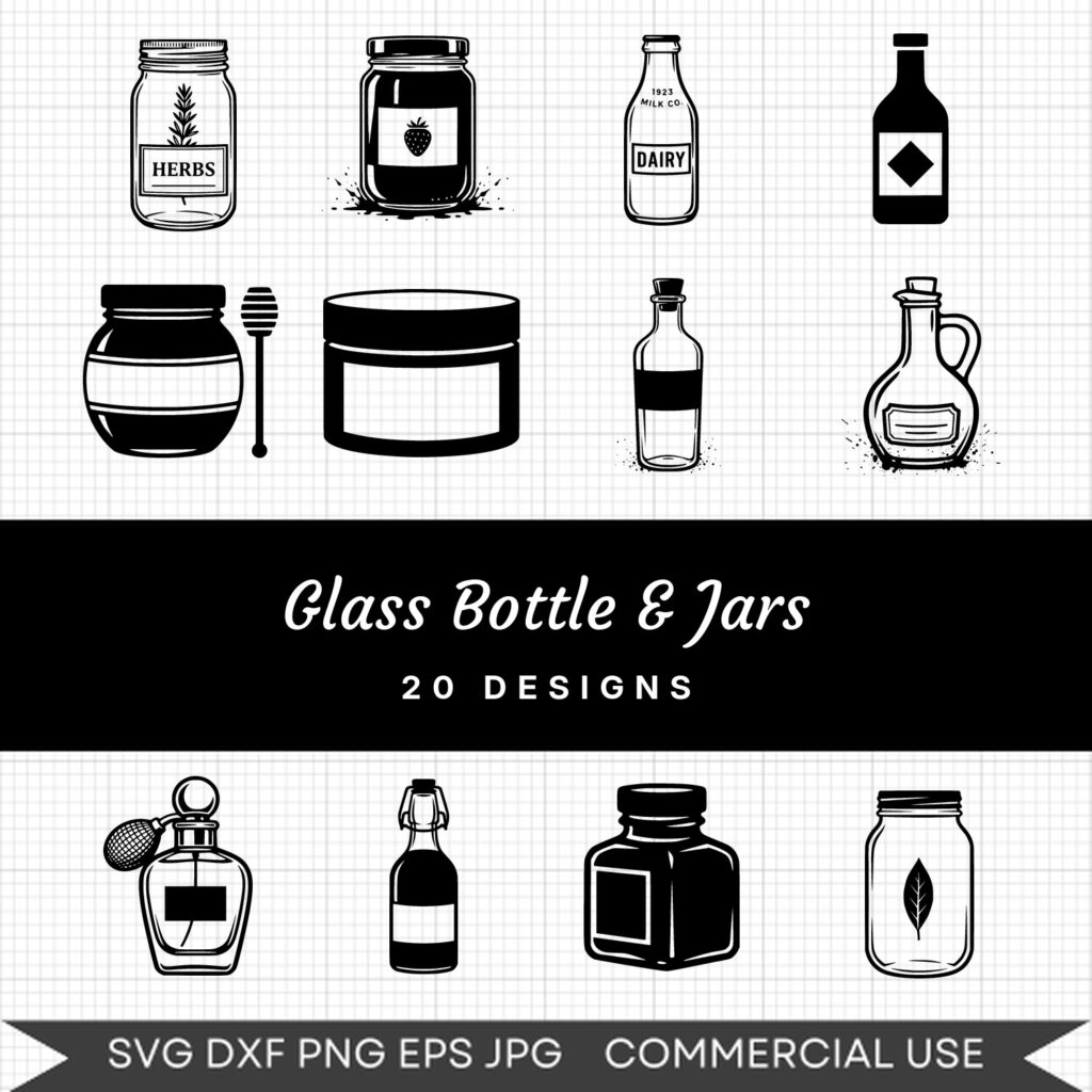 Glass Bottle & Jars – 20 Instant Download Svg Images