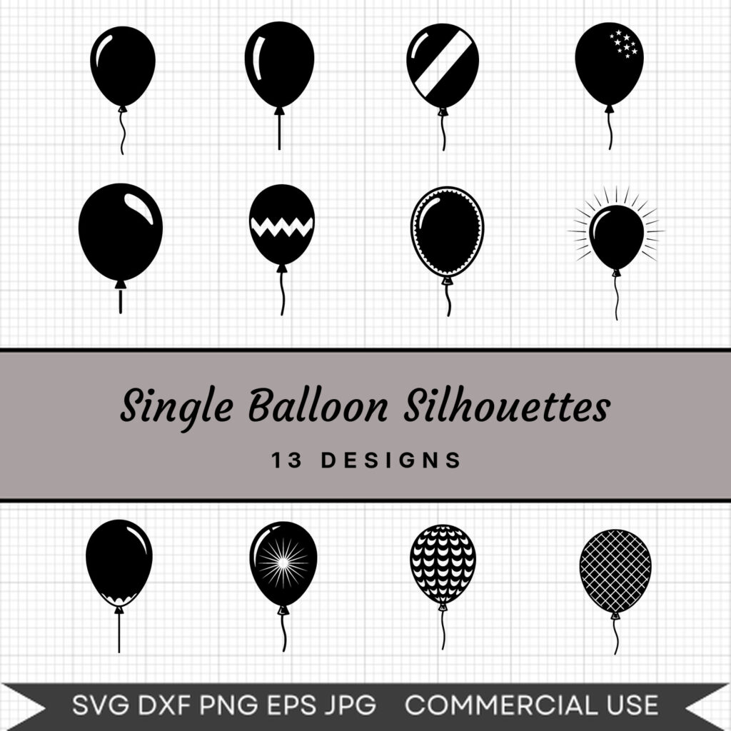Single Balloon Silhouettes – 13 Instant Download Svg Images