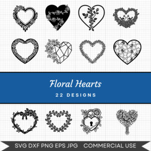 Floral Hearts – 22 Instant Download Svg Images