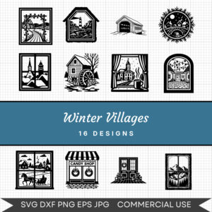 Winter Villages – 16 Instant Download Svg Images
