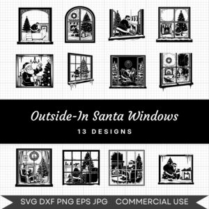 Outside-in Santa Windows – 13 Instant Download Svg Images