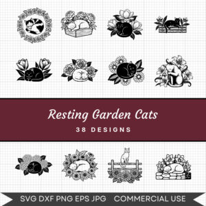 Resting Garden Cats – 38 Instant Download Svg Images