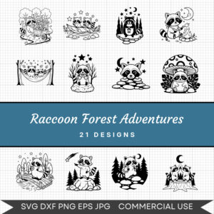 Raccoon Forest Adventures – 21 Instant Download Svg Images