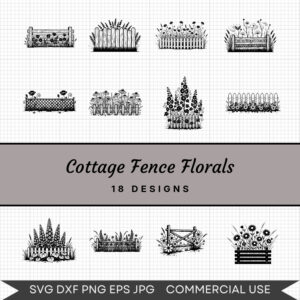 Cottage Fence Florals – 18 Instant Download Svg Images