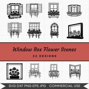Window Box Flower Scenes – 22 Instant Download Svg Images