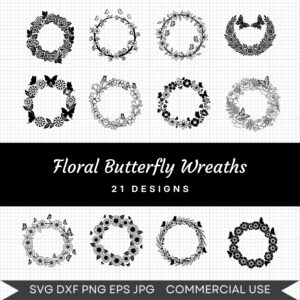 Floral Butterfly Wreaths – 21 Instant Download Svg Images