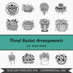 Floral Basket Arrangements – 20 Instant Download Svg Images