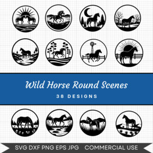 Wild Horse Round Scenes – 38 Instant Download Svg Images
