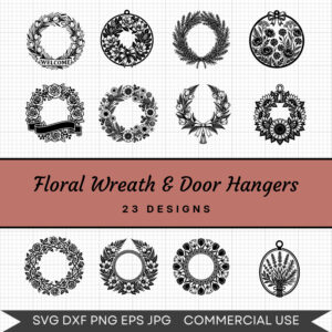 Floral Wreath & Hangers – 23 Instant Download Svg Images
