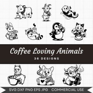 Coffee Loving Animals – 36 Instant Download Svg Images