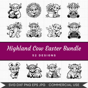 Highland Cow Easter Bundle – 52 Instant Download Svg Images
