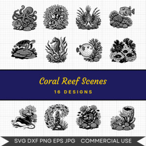 Coral Reef Scenes - 16 Instant Download Svg Images