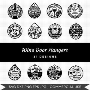 Wine Door Hangers - 31 Instant Download Svg Images
