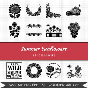 Summer Sunflowers - 18 Instant Download Svg Images