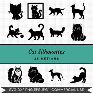 Cat Silhouettes – 28 Instant Download Svg Images