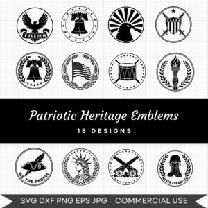 Patriotic Heritage Emblems - 18 Instant Download Svg Images